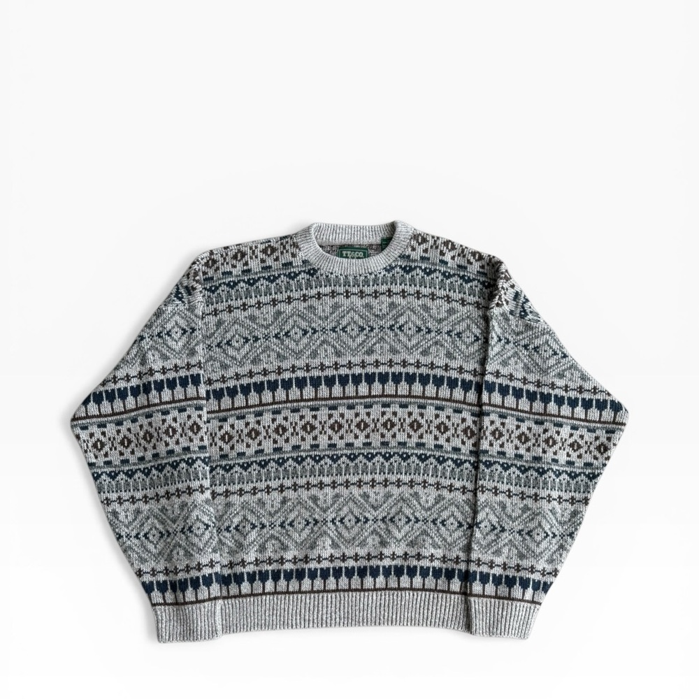 Vintage TT&Co Tip Top Tailors Knit Sweater Mens Large Grey Nordic Grandpa